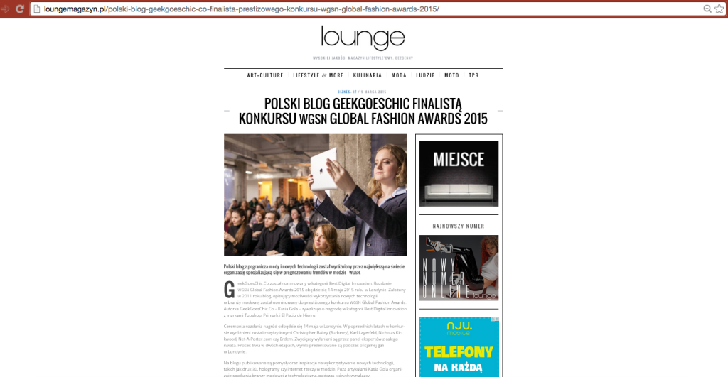 GeekGoesChic.Co shortlisted in WGSN Global Fashion Awards 2015